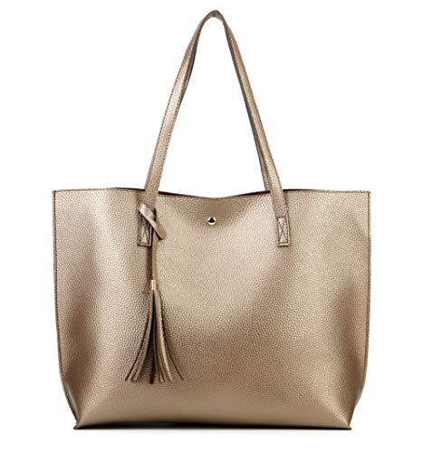 Nodykka Bolsa feminina com alça superior, bolsa de couro sintético de poliuretano com borla, Bronzen, One Size