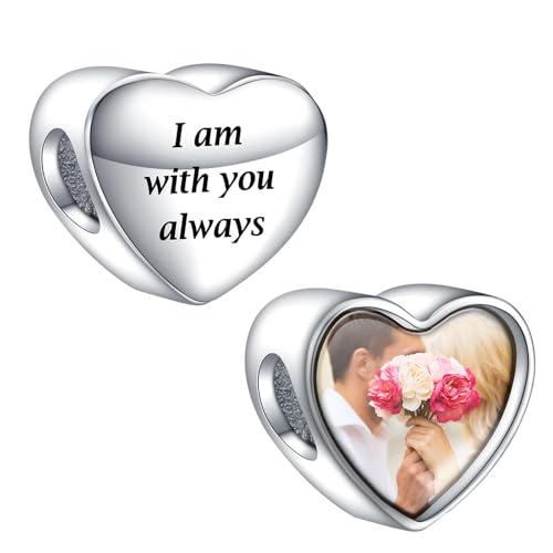 La Menars Personalized Photo Charm for Bracelet Necklaces 925 Sterling Silver Charm Love Heart Shaped Engraved Customize Picture Gift for Birthday Christmas Bead Charms Jewelry for Women