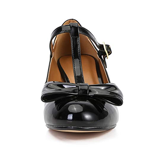 MAIERNISI JESSI Unisex Men's Women's Bowknot Mary Jane T-Strap Round Toe Mid Kitten Heel Pumps3
