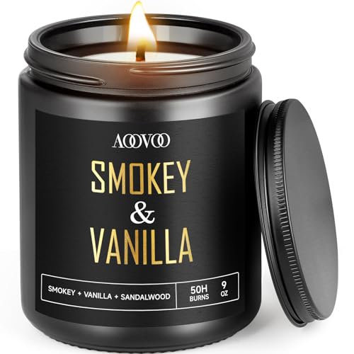 AOOVOO Duftkerzen Männer im Glas - Rauch & Vanille duftend, Natürliche Sojawachskerze, Geschenke für Frauen Männer, 255g, 50 Stunden Brenndauer