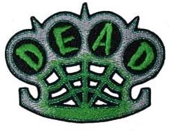 Novelty Iron On Patch - Creepy Zombie "Dead" Brass Knuckles Punch You Applique