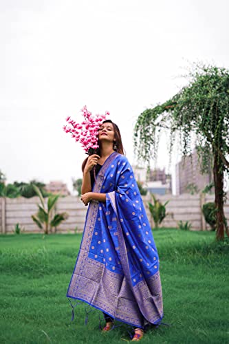 Image of DEVANGI Women's Woven Banarasi Silk Dupatta /Chunni For Women, Floral Print 1 Meter Wide and 2.3 Meter Length Printed Designer Dupatta /Chunni For Girls