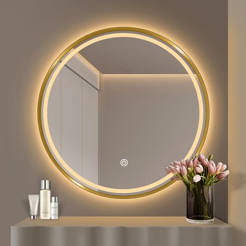 Espejo De Baño Con Iluminación Espejo De Baño Con Interruptor Táctil，Espejo De Baño Con Marco De Aluminio，Espejo De Maquillaje Con Brillo Ajustable, Color De La Luz Del Espejo: Cálido(70x70cm)