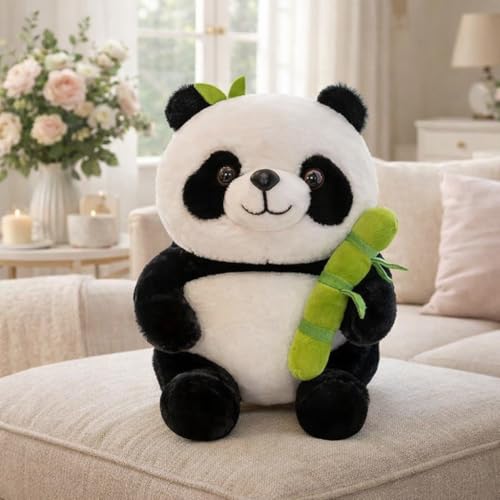 Image of Soft Stuffed Bamboo Panda 28 cm Teddy Bear Stuffed Panda with Bamboo Pillow Tube Ideal for Unisex Kids Birthday Gift for Girls and Boys (Black,White)