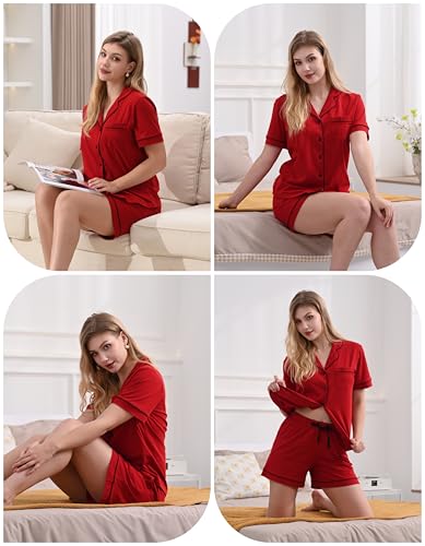 Image of NAP BOUND 100% Cotton Pajamas for Women Sets 2 Pieces Pjs Button short sleeves with Pockets Soft Sleepwear Loungewear XS-XXL