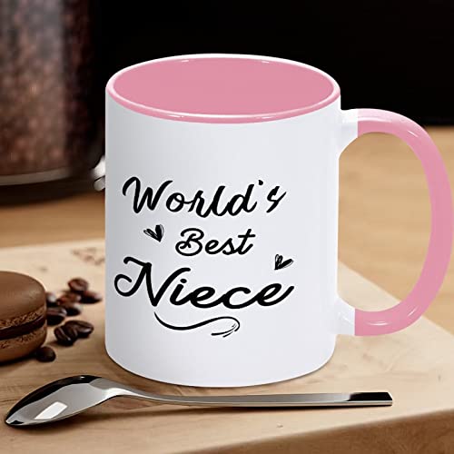 Yelolyio Lustige Kaffeetasse mit Aufschrift "World's Best Niece", Geschenk für Nichte, Kaffeetasse, Keramikbecher, Teetasse, Tasse mit großem C-Griff, Geschenk für Freundin, Lehrer, Mutter, Vater, 325