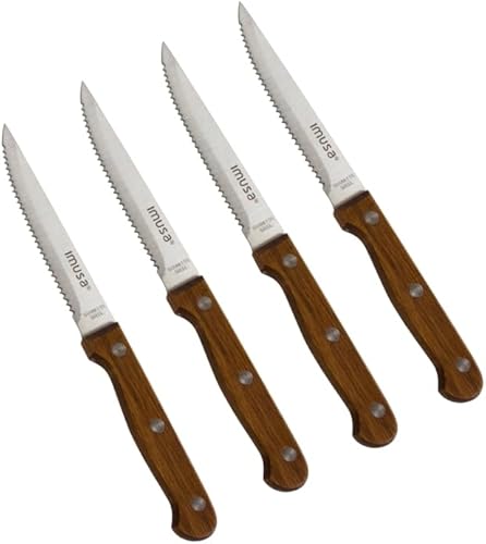 IMUSA USA IMU-71014 - Cuchillos dentados de carne de 4 piezas con mango de madera