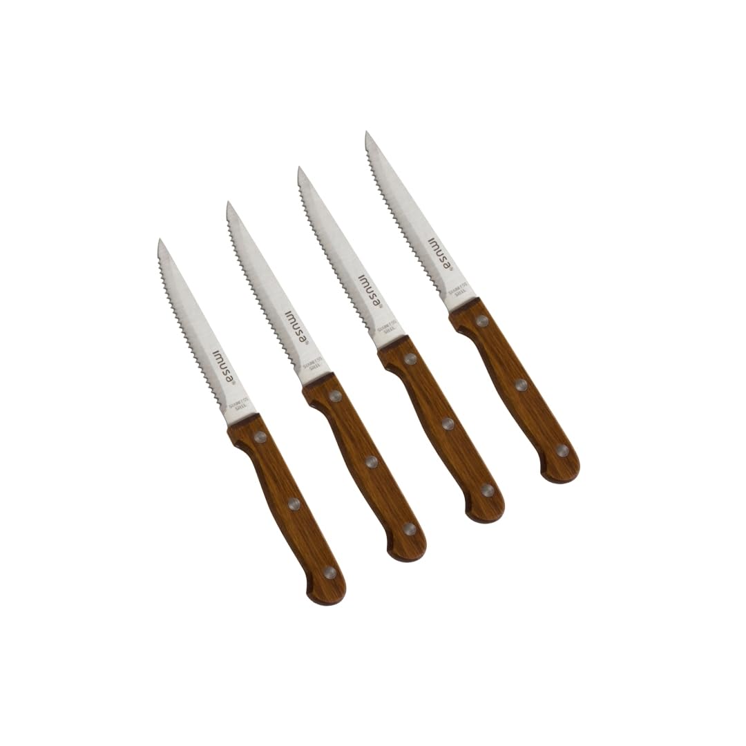 ImusaUSA Wood IMU-71014 4-Piece Serrated Steak Knives Handle, 4pc