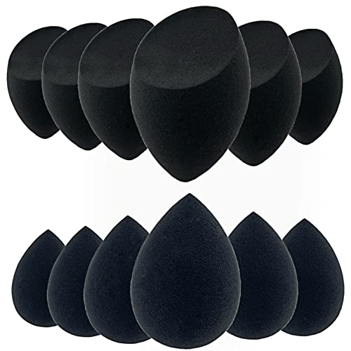 Beauty Blender Makeup Sponge - 12 Pcs Makeup Sponge Set with Beauty Foundation Sponge Blender Holder, Flawless for Liquid, Cream, and Powder, Multi-Colored Makeup Sponges. (black)