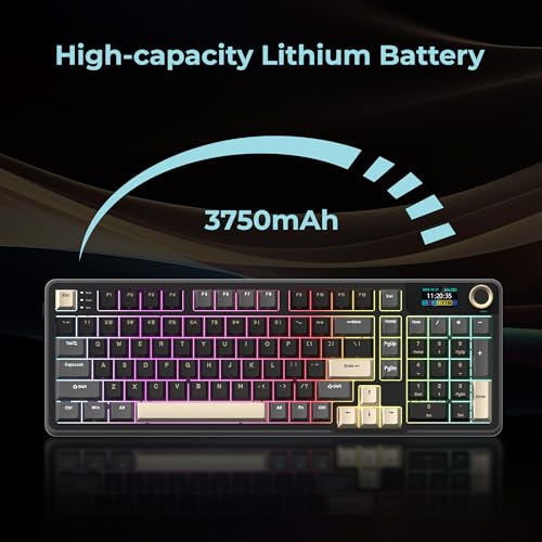 Image of Rosewill Neon S96 Wireless Mechanical Gaming Keyboard, 98-Key Layout w /Volume Knob, Bluetooth / 2.4GHz / USB-C, Hot-Swappable Blue Switches, RGB Backlit, 3750mAh Battery, Windows & macOS, Black