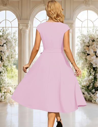 Image of DRESSTELLS Women's Cocktail Dresses, Formal Wedding Guest Modest Church Vintage Tea Party Midi Evening Dress