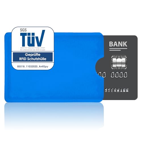 AntiSpyShop RFID Schutzhülle, TÜV geprüft, NFC Blocker - Kreditkarte, Bank EC Karte, Krankenkassenkarte (Blau)