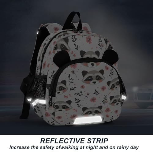 Cute Raccoon Flowers Toddler Backpack for Girls Boys,Preschool Kindergarten Backpack Kids Backpacks B04046274