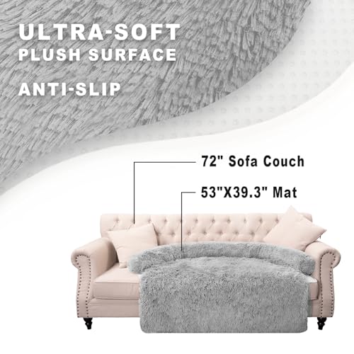 Image of Calming Dogs /Cats Bed Mats, Dog Pad Washable Removable Couch Cover, Plush Long Fur Mat for Pets, Waterproof Lining, Perfect for Small, Medium and Large Dogs and Cats (Light Gray, 53 inchx39 inch)