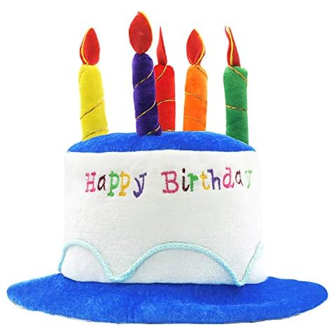 NOVELTY PLACE Plush Happy Birthday Cake Hat - Unisex Adult Size Fancy Dress Party Hats - Perfect as Party Favors, Costume Accessories - Cake & 5 Multicolor Candles Cover