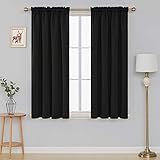 Deconovo Thermal Insulated Curtain Rod Pocket Room Darkening Curtains Blackout Curtains for Bedroom 42W x 63L Inch Black 2 Panels