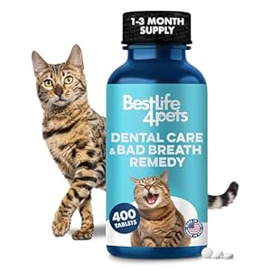Cat Dental Care & Bad Breath Remedy, Natural Oral Health for Cats Teeth, Mouth, Gums, Daily Cat Breath Freshener, Plaque and Tartar Control Help Gingivitis and Stomatitis, Easy to Use 400 Tiny Pills