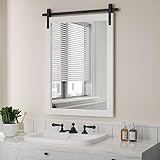 Farmhouse Bathroom Mirror, White Rustic Vanity Mirror Wood Framed Decrative Mirrors, Barn Door Style Decor Entryway Bedroom 22x30INCH Horizontal