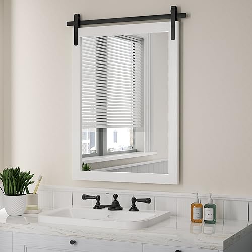 PAIHOME White Ash Barn Door Mirror