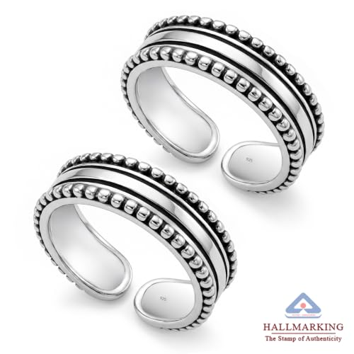 Image of TRUESILVER ACPL 925 Sterling Silver Toe Rings for Women | BIS Hallmarked Classic, Ruby Red & Cubic Zirconia Stone Toe Ring