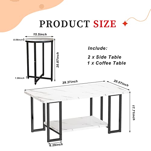 AWQM Coffee Table Set of 3 Faux Marble