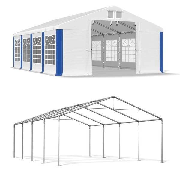 Partyzelt 4x8 M – Wasserdichte PVC-Plane (560 G/m²), Stahlrohr-Konstruktion, In Weiß-blau