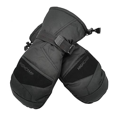 HIGHCAMP Winter Ski Snow Mittens for Men - Warm Waterproof Gloves with Drawstring