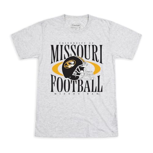 Homefield Missouri Tigers Officially-Licensed College T-Shirt - Premium Soft Football Helmet Swirl Retro Tee, Size Medium Ash