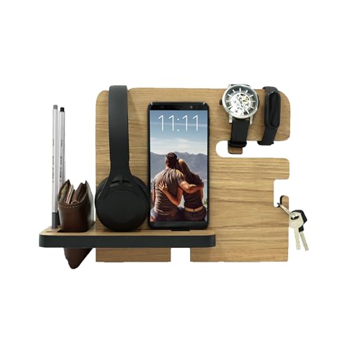 Namore Wood Phone Docking Station for Men – Minimalist Nightstand & Desk Organizer with Valet Tray for Phone, Wallet, Watch & Keys