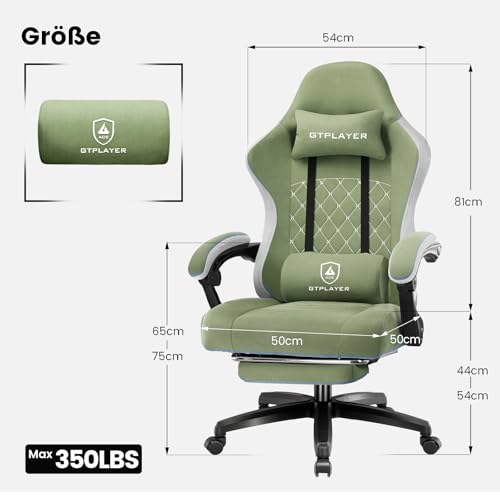Sedia da gaming, in tessuto, con cuscino a molla, ergonomica, girevole, con poggiapiedi, portata 150 kg, colore: verde - Sedia gaming - Immagine 1