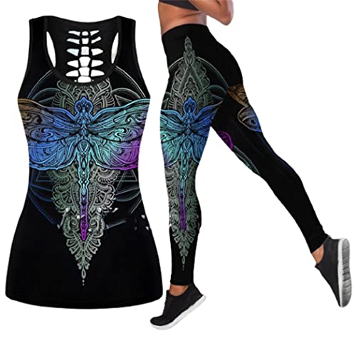 Débardeur sport femme imprimé libellule 3D - Top sans manches sexy taille L