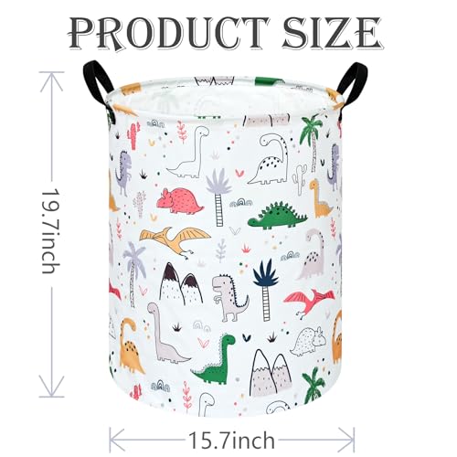 Image of Collapsible Kids Laundry Basket Clothes Hamper, Foldable Storage Organizer Bin, Toy Clothes Storage with Handles for Boys Girls Bedroom, Room Decor Dinosaur