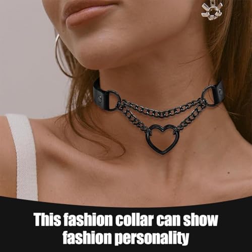 XUZOPIM Schwarzer Gotischer Choker Halskette mit Herzen-PU-Leder-Kette - anpassbarer Retro-Kragen für Frauen und Mädchen