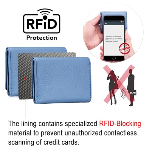 Women’s Mini Trifold Wallet, Genuine Leather Small Wallet with Coin Pouch, RFID Blocking Credit Card Holder for Purse or Pocket (Light Purple)4