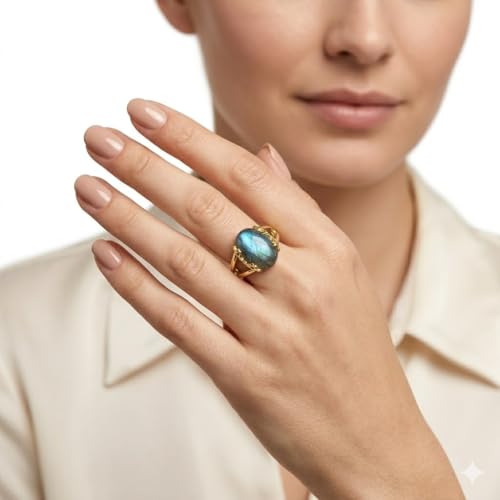 Image of 55Carat Choose Your Color Genuine Stone Ring 18K Gold Plated Oval Handmade Jewellery for Gift Sizes 4-13