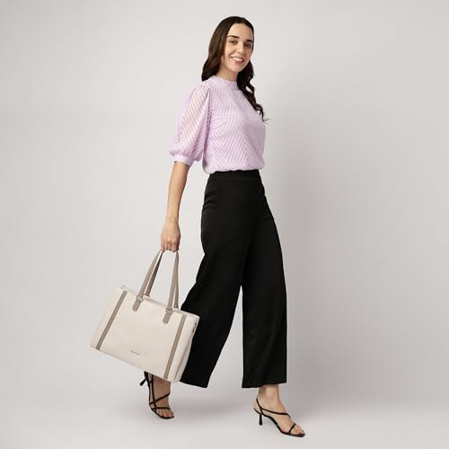 Image of Structured Laptop Tote Bag for Women | Faux Leather Work Bag with 14-Inch Padded Sleeve, 3 Compartments, Zip & Magnetic Closure | Elegant Everyday Tote for Office, College & Commutes