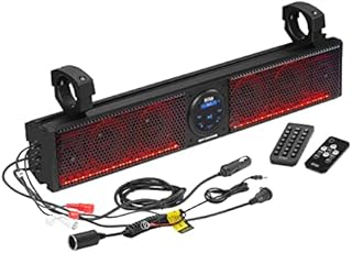 BOSS Audio Systems BRT26RGB ATV UTV Sound Bar System - 26 Inches Wide, IPX5 Rated Weatherproof, Bluetooth Audio, Amplified, 4 inch Speakers, 1 Inch Tweeters, USB Port, RGB Multicolor Illumination