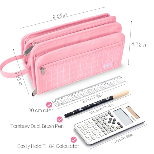 Sooez SZA0321-0901A Large Pencil Case, Big Capacity Pencil Pouch Pen Bag With 3 Compartment, Portable Canvas Stationery Organizer With Zipper, Cute Aesthetic School Supplies thumb #4
