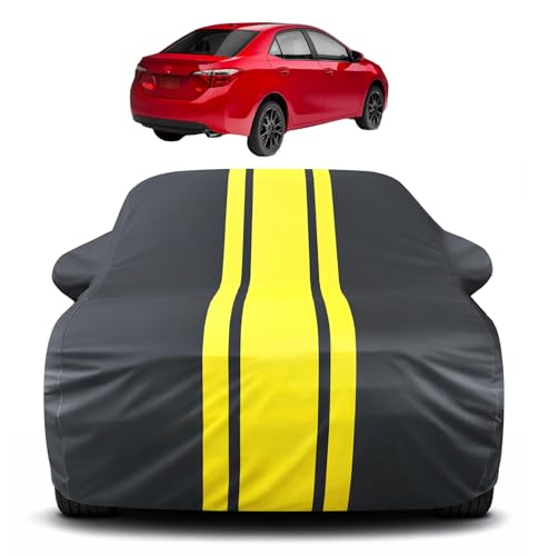Image of Auto Hub Car Cover Compatible with Toyota Corolla (Model : 2017-Till Date) with Mirror Pocket, Soft Cotton Lining, Corolla Car Cover Waterproof - Yellow-Black