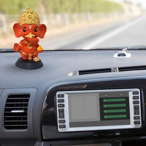 Image of Ganesha Idol for Home Decor, Ganpati for Car Dashboard Unique God Idol for Puja, Ganesh Ji Murti for Temple Office Desk Small Statue Washable PVC and ABS Material (1, Ganesh Ji Kesari Tone)