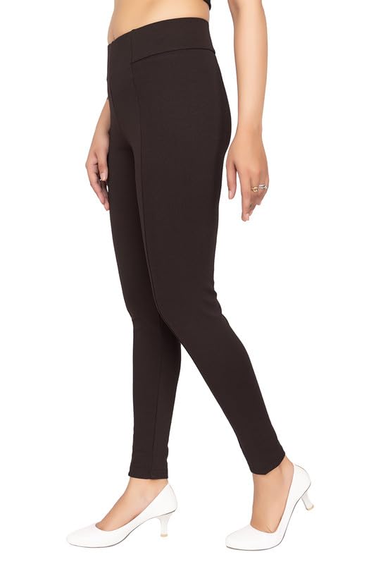 Image of Mlada Slim Fit Jeggings with Elastic Waist Band for Women Office Work Formal Wear Trousers Stretch Cotton Knit High Waist Skinny Fit Jeggings Lycra Pants Travel Comfort Jeggings