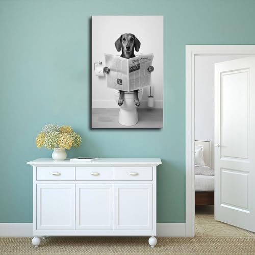 Impression sur toile teckel lisant le journal pour déco de WC 61x91cm