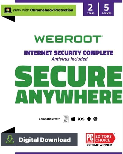 Webroot Internet Security Complete | Antivirus Software 2023 | 5 Device| 2 Year Download for PC/Mac/Chromebook/Android/IOS + Password Manager, Performance Optimizer & Cloud Backup