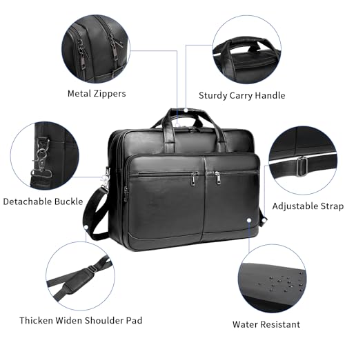 seyfocnia Men’s Leather Messenger Bag, 15.6 Inch 17.3 Inch Laptop Briefcase Satchel Computer Shoulder Bag Business Handbag3