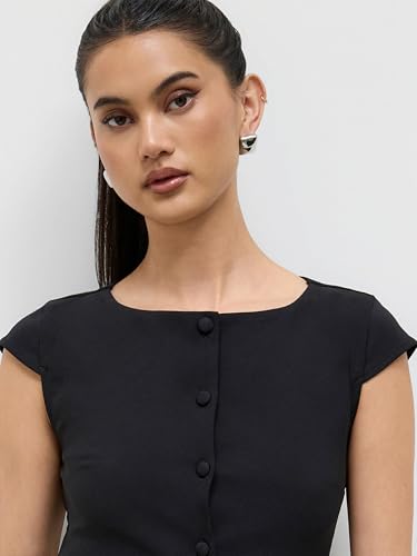 CIDER Womens Tops Going Out Tops Button Up Short Sleeve Top Boat Neck Blouse Elegant Regular Fit Top3