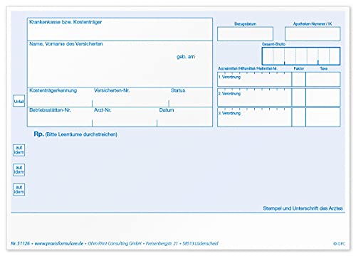 200 A6-Privatrezepte, Rezeptblöcke für Arzt- und Heilpraktiker, 200 Blatt Einzelblätter PZN Premium-Papierblock für Pharmazentralnummer