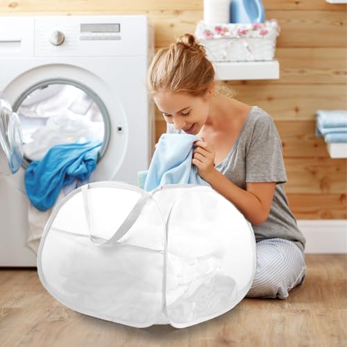 Image of 2 Pack Collapsible Laundry Baskets, 90L Large Foldable Laundry Basket, Durable Mesh Pop Up Hampers for Laundry, Dirty Clothes Laundry Hamper for Bedroom, Bathroom, Dorm, Laundry Room, Travel White