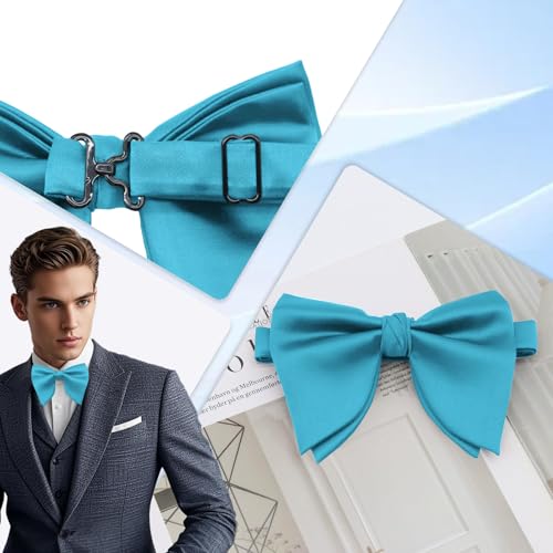 Image of Luckyvestir Oversized Bow Ties for Men, Pre Tied Clip on Men's Black Bowtie for Wedding Tuxedo Banquets Formal Wear