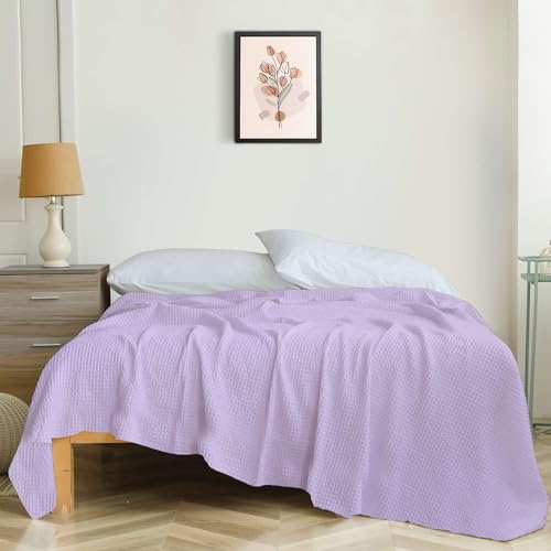 Image of Super Soft & Breathable 100% Microfiber Waffle Blanket - Throw Blanket and Quilt for Bed & Sofa Double(90x100) Size - Soft Lilac