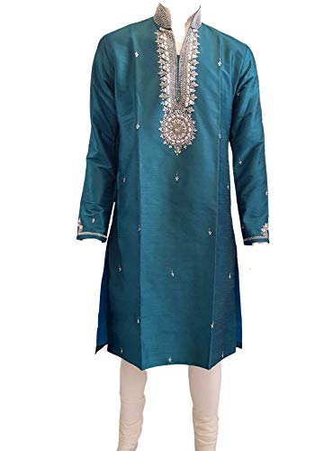 Kurta indien bleu blanc vêtement traditionnel homme taille 36